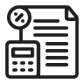 Calculator, document, and percentage symbol icon.