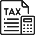 Tax document and calculator icon illustration.