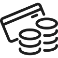 Credit card with stacked coins icon.